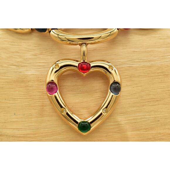 Givenchy Vintage Cabochon Heart Collar Necklace Crystal Chunky RARE Signed Bin7B - Picture 5 of 16